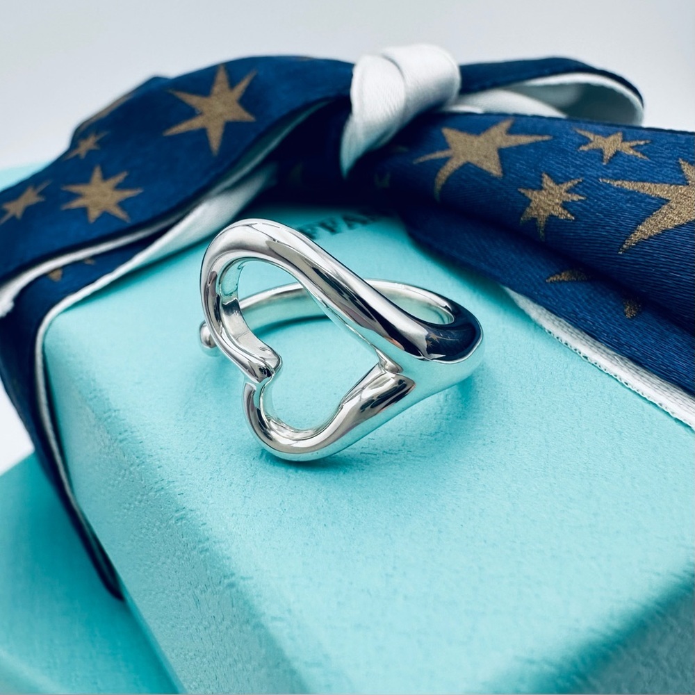 Tiffany & Co. Open Heart Ring in Sterling Silver Size 5 with Pouch
